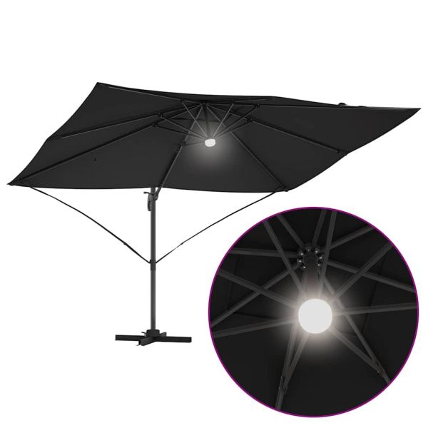 Плажен чадър Черно 351 x 250 x 253 см Полиестер и алуминий