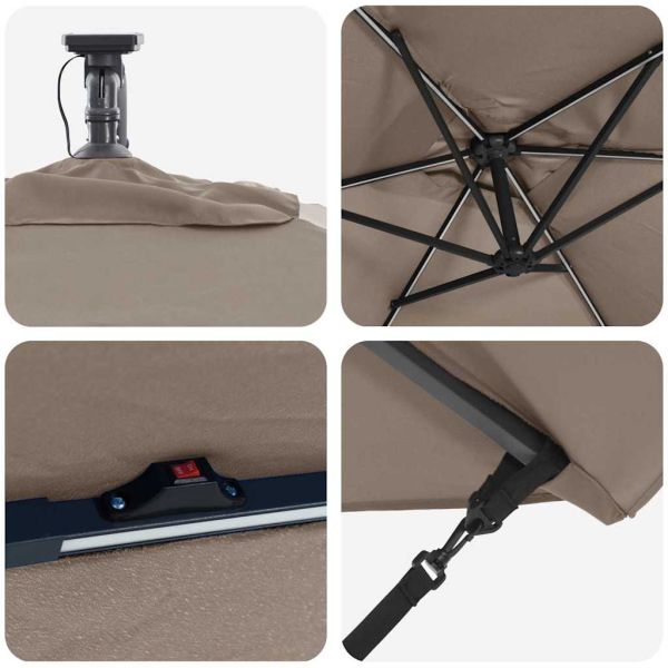 Плажен чадър Таупе 294 x 200 x 270 см Полиестер и алуминий