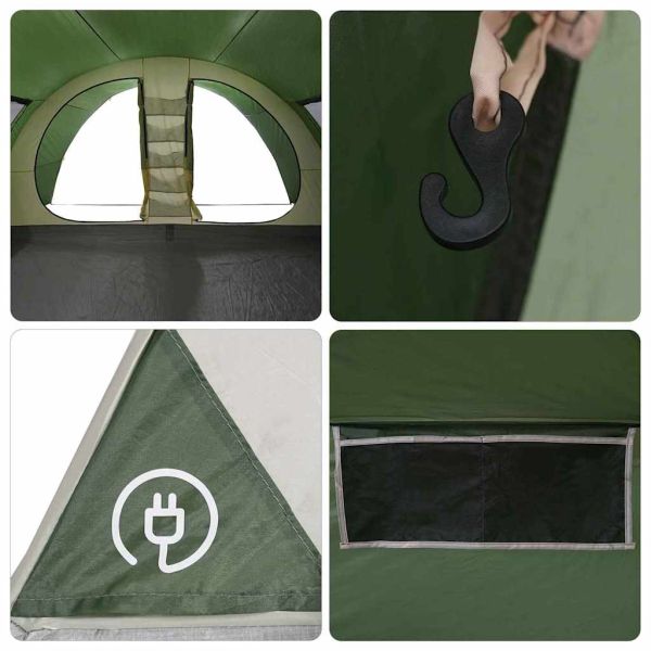 Тунелен палатка за 8 души с покрив Зелен 710 x 460 x 245 см