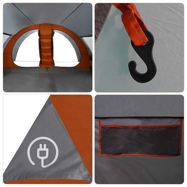 Тунелен палатка за 8 души Сив и оранжев 710 x 460 x 245 см