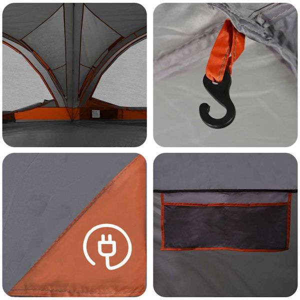 Семейна палатка за 10 души Сив и оранжев 460 x 430 x 214 см