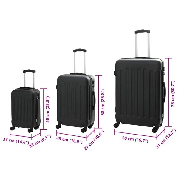 Куфар с заключване 3 pcs Черно 50 x 31 x 78 см ABS пластмаса