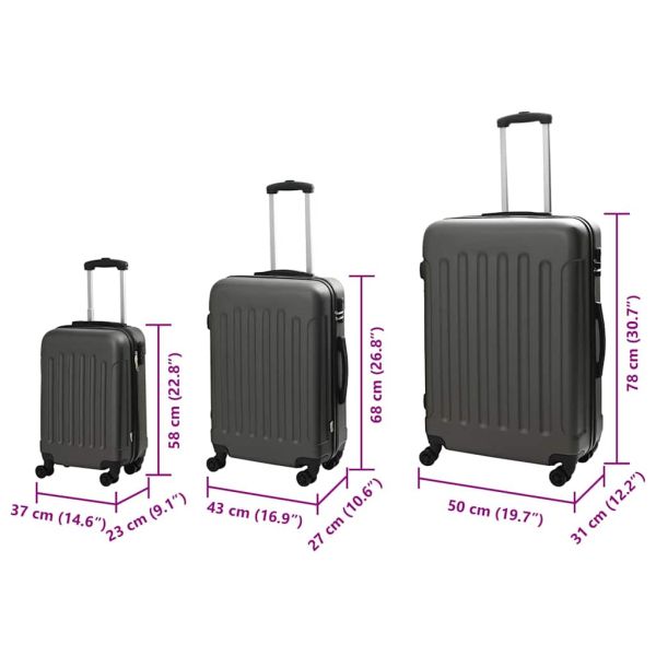 Куфар 3 pcs Тъмен сив 50 x 31 x 78 см ABS пластмаса