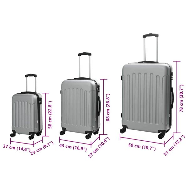 Куфар с заключване 3 pcs Сребрист 50 x 31 x 78 см ABS пластмаса