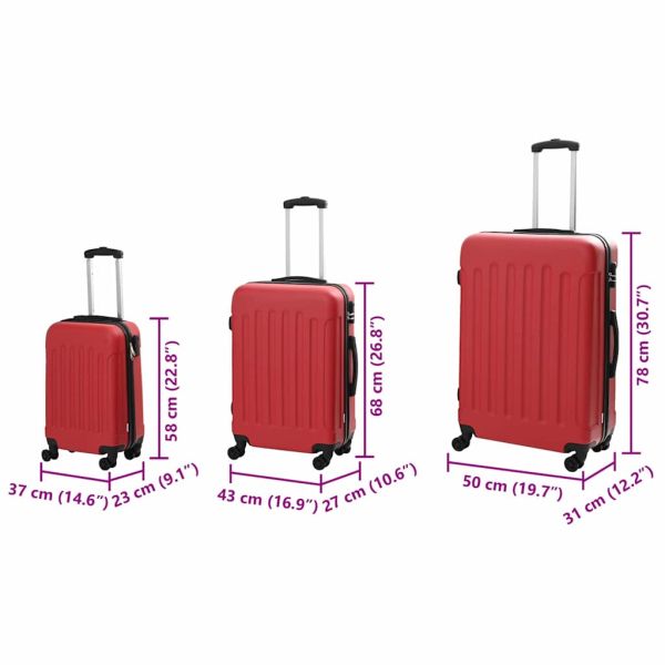 Куфар с заключване 3 pcs Червено 50 x 31 x 78 см ABS пластмаса