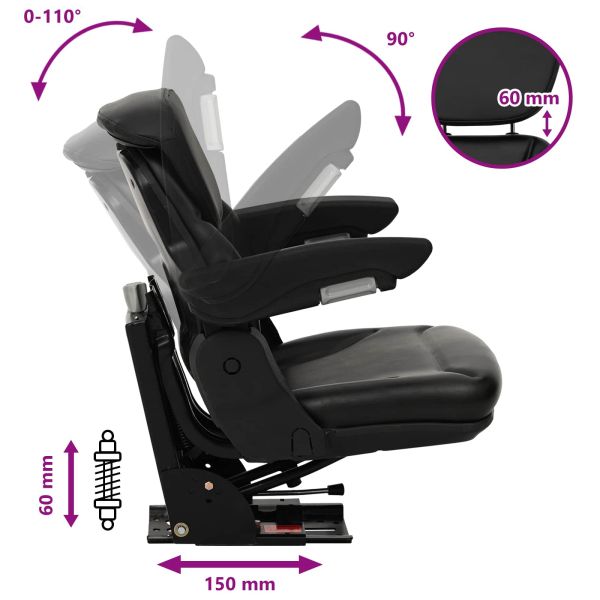 Тракторна седалка с окачване Черно 60 x 58 x 72 см