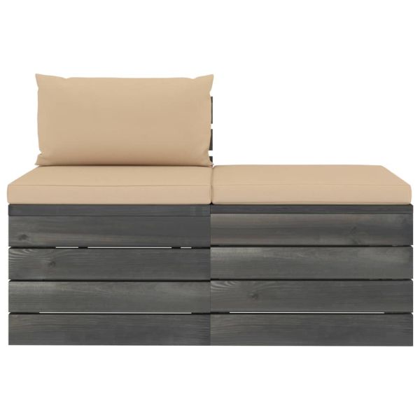 Градински мебели от палети, 2 части, с възглавници, бор масив