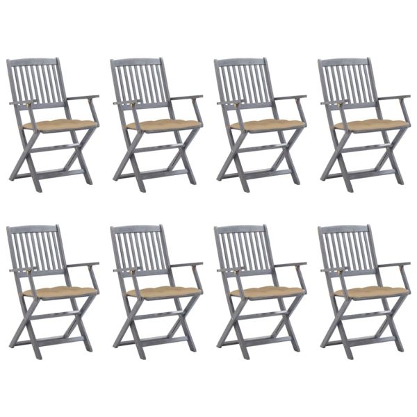 Сгъваеми градински столове, 8 бр, с възглавници, акация масив