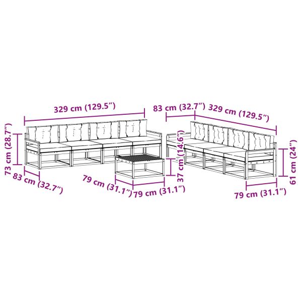 Комплект дивани за открито 9 pcs Натурален и Бежов