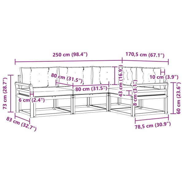 Комплект дивани за открито 4 pcs Натурален и Антрацит
