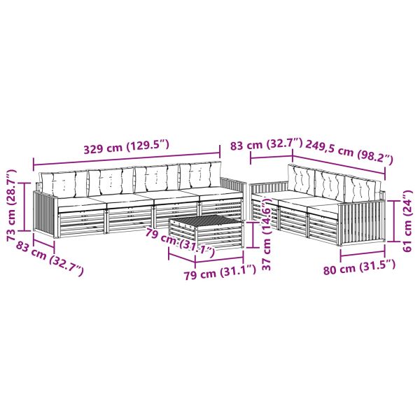 Комплект дивани за открито 8 pcs Натурален и Антрацит