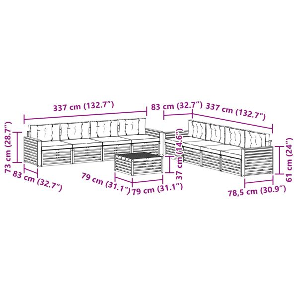 Комплект дивани за открито 9 pcs Натурален и Антрацит