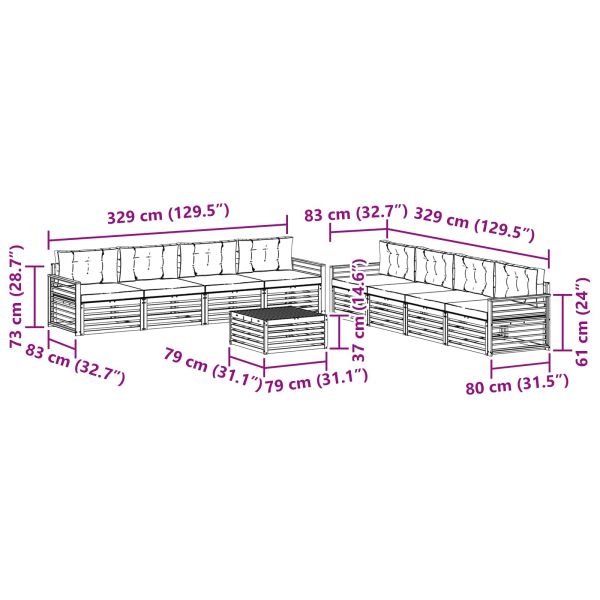 Комплект дивани за открито 9 pcs Натурален и Антрацит