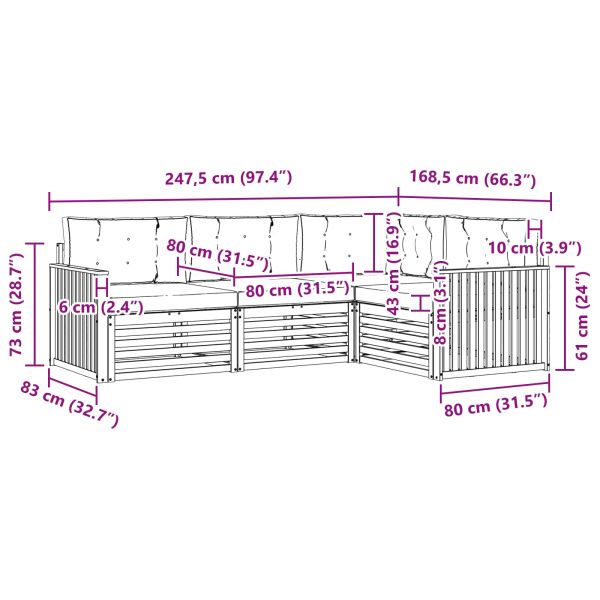 Комплект дивани за открито 4 pcs Натурален и Антрацит