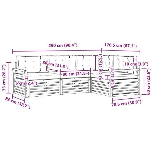 Комплект дивани за открито 4 pcs Натурален и Антрацит