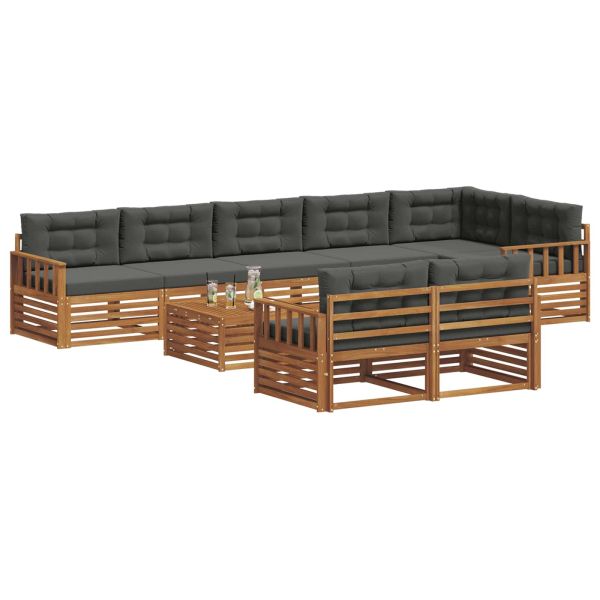 Комплект дивани за открито 9 pcs Натурален и Антрацит