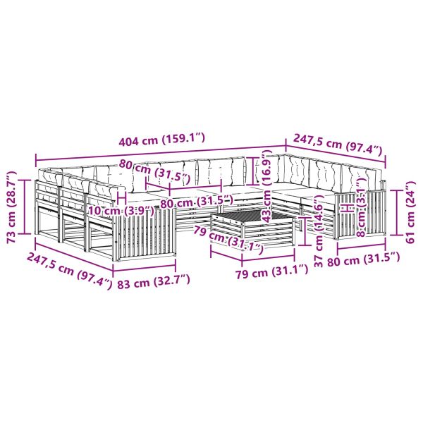 Комплект дивани за открито 10 pcs Натурален и Антрацит