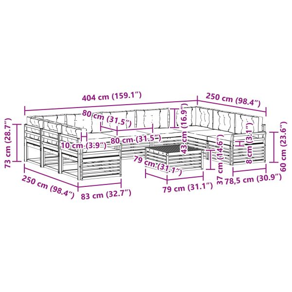 Комплект дивани за открито 10 pcs Натурален и Антрацит