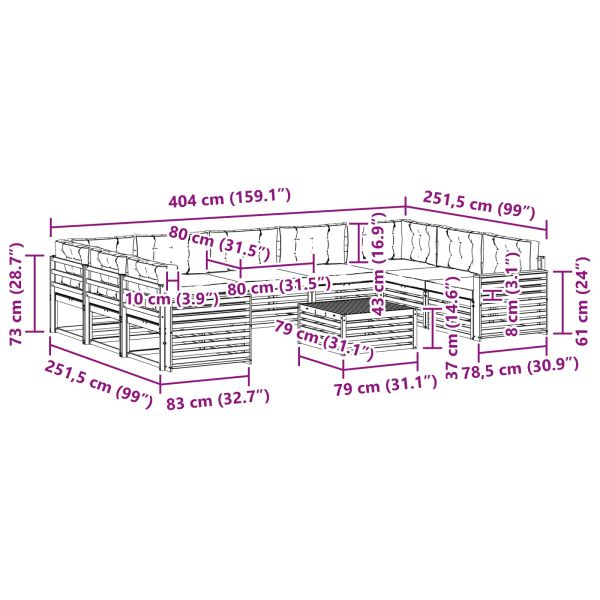 Комплект дивани за открито 10 pcs Натурален и Антрацит