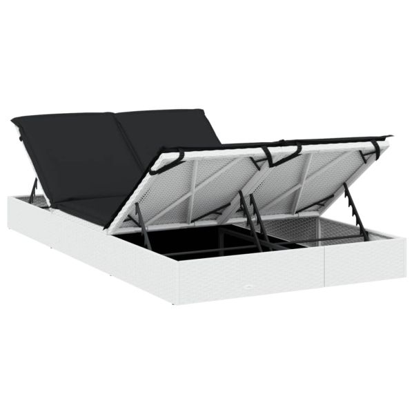 2-местен шезлонг с възглавници, Бял, полиратан