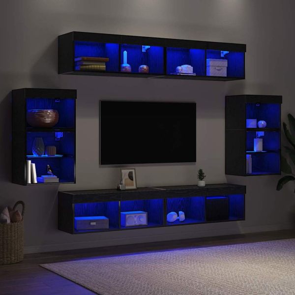 Комплект ТВ шкаф 8 pcs Черен дъб Инженерно дърво