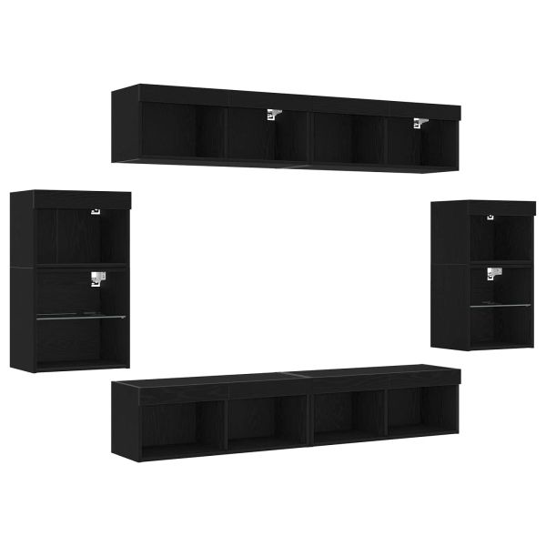 Комплект ТВ шкаф 8 pcs Черен дъб Инженерно дърво