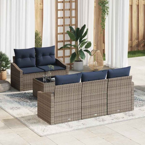 Комплект дивани с възглавница 6 pcs Сив и тъмносин полиратан