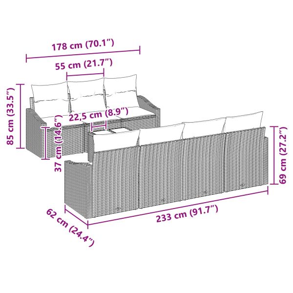 Комплект дивани с възглавница 8 pcs Сив и тъмносин полиратан