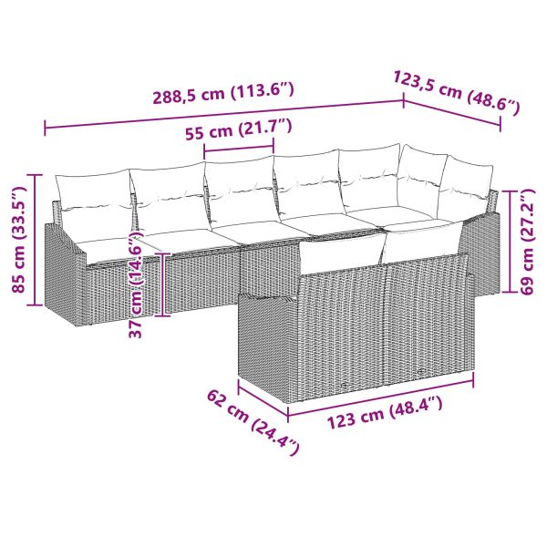 Градински Софа Комплект 8 pcs Сив и тъмен син полиратан