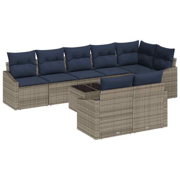 Градински Софа Комплект 9 pcs Сив и тъмносин полиратан