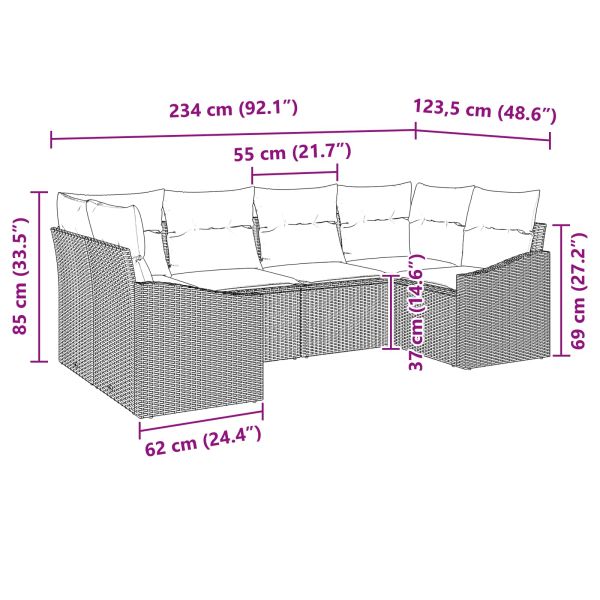 Градински Софа Комплект 6 pcs Сив и тъмен син полиратан