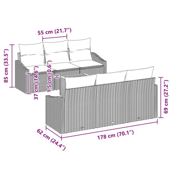 Градински Софа Комплект 7 pcs Сив и тъмен син полиратан