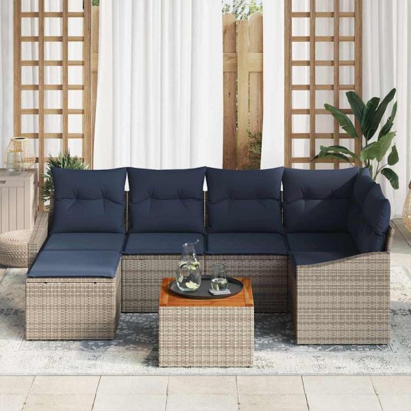 Градински Софа Комплект 7 pcs Сив и тъмен син полиратан