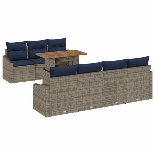 Градински Софа Комплект със съхранение 8 pcs Сив Полиратан