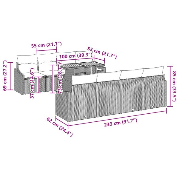 Градински Софа Комплект със съхранение 9 pcs Сив Полиратан