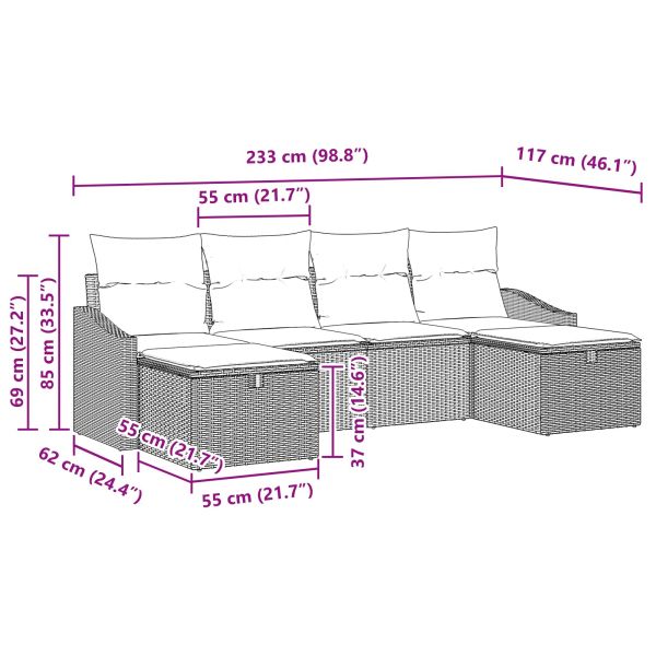 Комплект дивани с възглавница 5 pcs полиратан