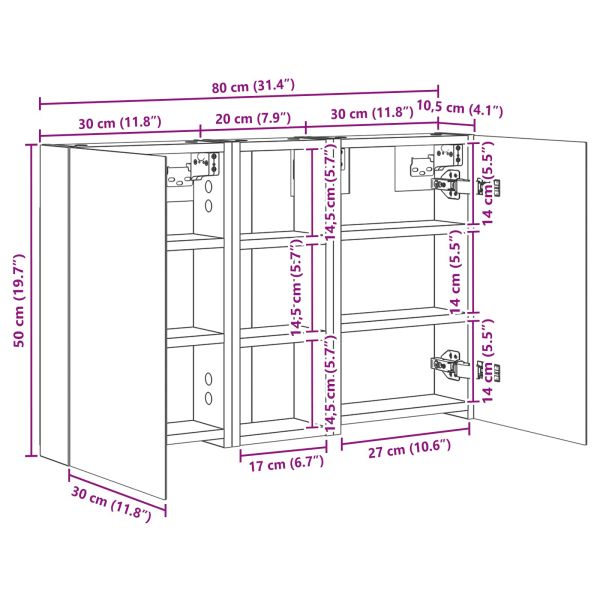 Комплект шкафове за баня с рафт с врата 3 pcs 80 x 10,5 x 50 см