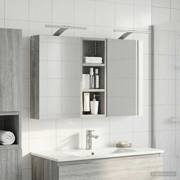 Комплект шкафове за баня с рафт с врата 3 pcs 80 x 10,5 x 50 см