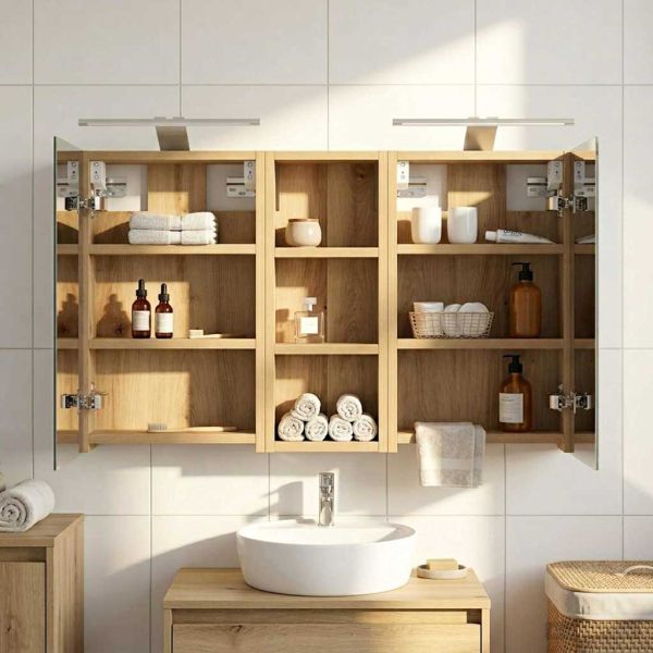 Комплект шкафове за баня с рафт с врата 3 pcs 80 x 10,5 x 50 см