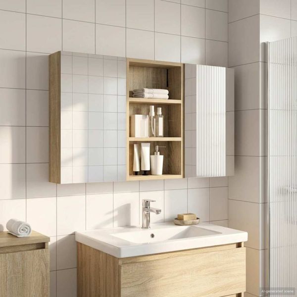 Комплект шкафове за баня с рафт с врата 3 pcs 90 x 10,5 x 50 см