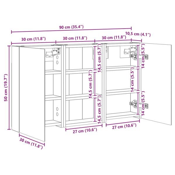 Комплект шкафове за баня с рафт с врата 3 pcs 90 x 10,5 x 50 см