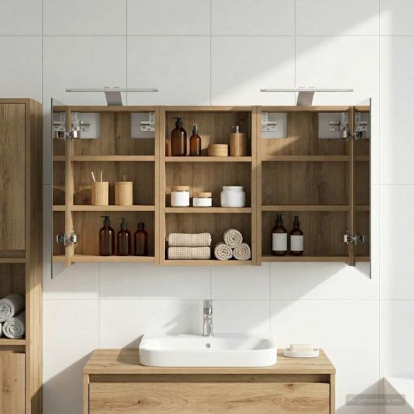 Комплект шкафове за баня с рафт с врата 3 pcs 90 x 10,5 x 50 см