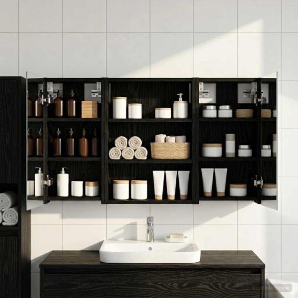 Комплект шкафове за баня с рафт 3 pcs 100 x 10,5 x 50 см