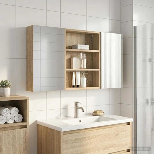 Комплект шкафове за баня с рафт 3 pcs 100 x 10,5 x 50 см