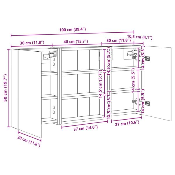 Комплект шкафове за баня с рафт 3 pcs 100 x 10,5 x 50 см