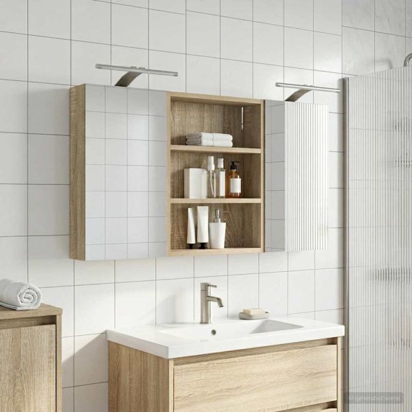 Комплект шкафове за баня с рафт 3 pcs 100 x 10,5 x 50 см