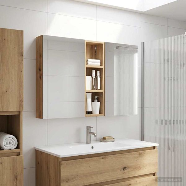 Комплект шкафове за баня с рафт 3 pcs 100 x 10,5 x 60,5 см