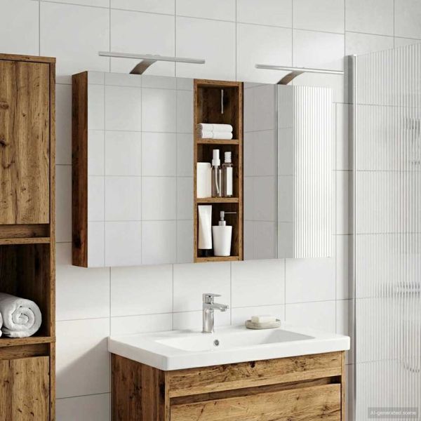 Комплект шкафове за баня с рафт 3 pcs 100 x 10,5 x 60,5 см