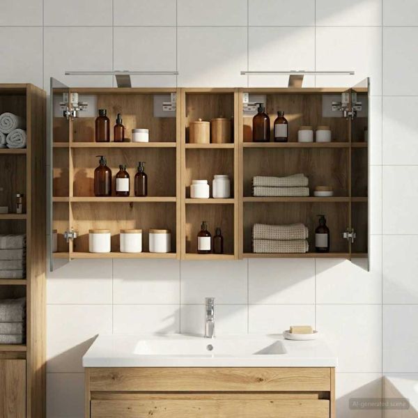 Комплект шкафове за баня с рафт 3 pcs 100 x 10,5 x 60,5 см