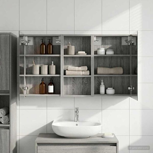 Комплект шкафове за баня с рафт 3 pcs 110 x 10,5 x 60,5 см